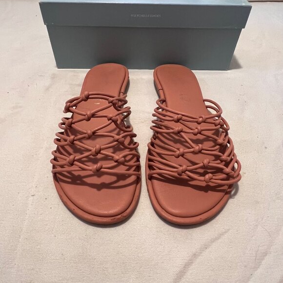 Seychelles-Lulus Size 9 Coral Leather Knotted Strap Slip-On Sandals Comfort - Picture 2 of 16